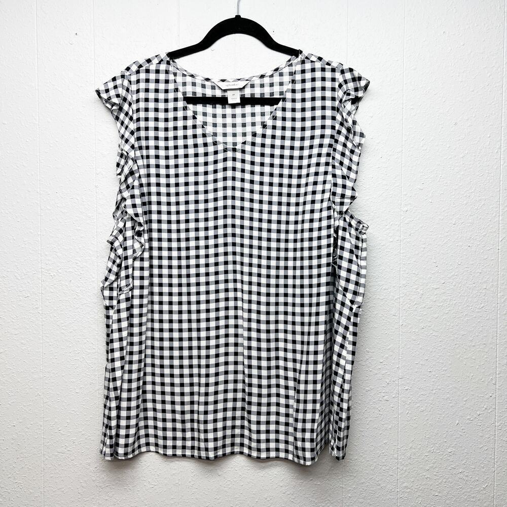 Cj Banks Gingham Print Ruffle Sleeve Top Womens 2X Career Office Work Casual